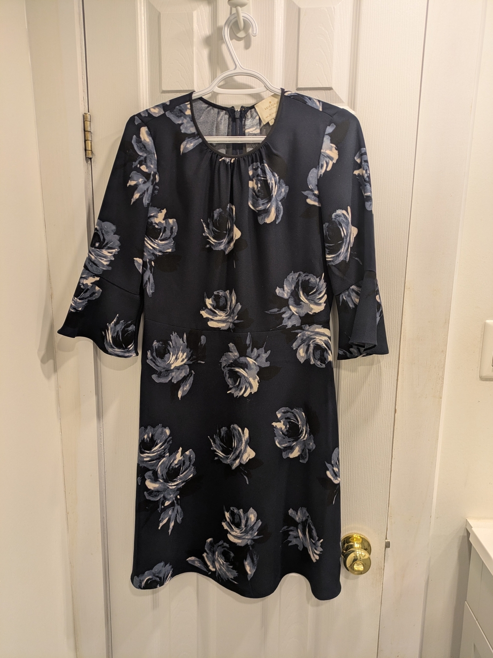 Kate Spade Floral Navy Shift Dress with 3/4 Sleeves